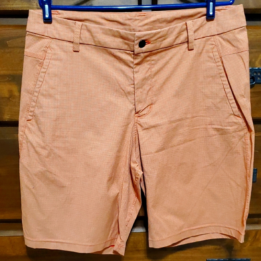Lululemon Coral And White Plaid Check Bermuda Shorts